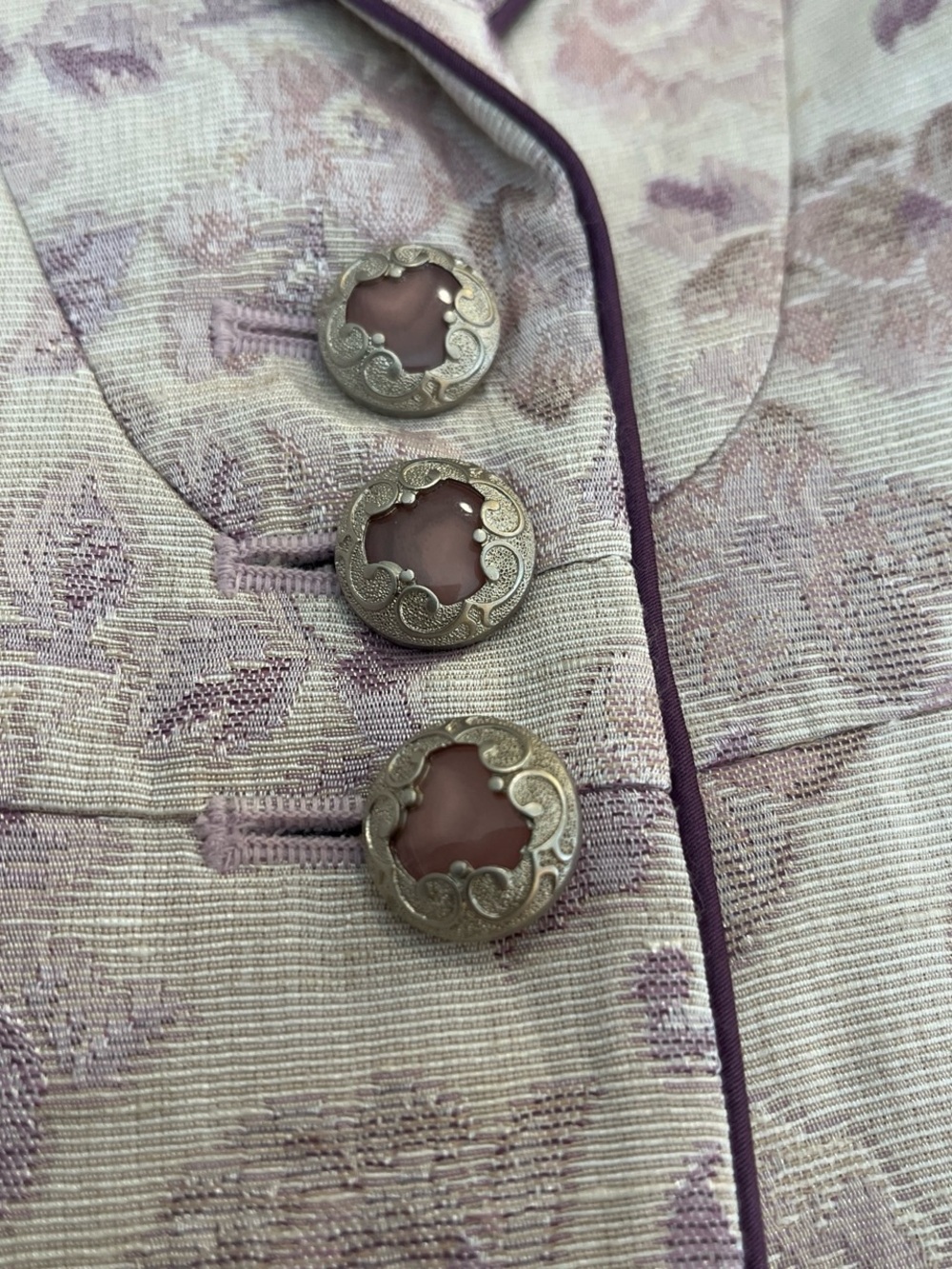 Pierre Cardin Lavender Floral Jacquard Blazer with Contrast Piping - Picture 6 of 8
